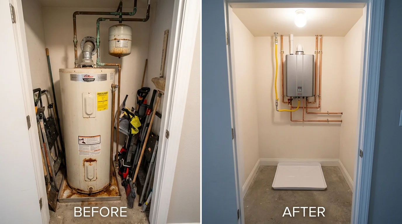 Tank water heater versus wall-mounted tankless unit comparison for Bakersfield, CA homeowners